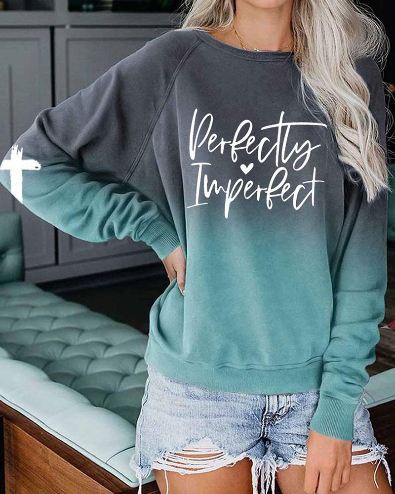 Ombre Letter Print Raglan Sleeve Sweatshirt