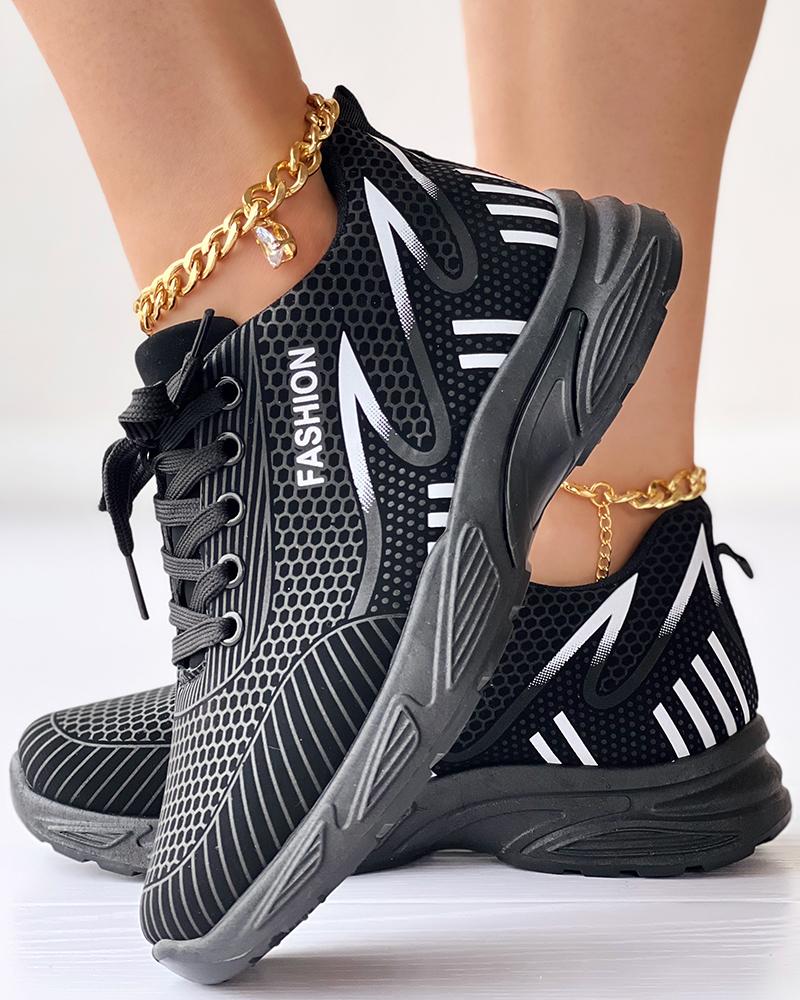 Contrast Paneled Lace-up Breathable Sneakers