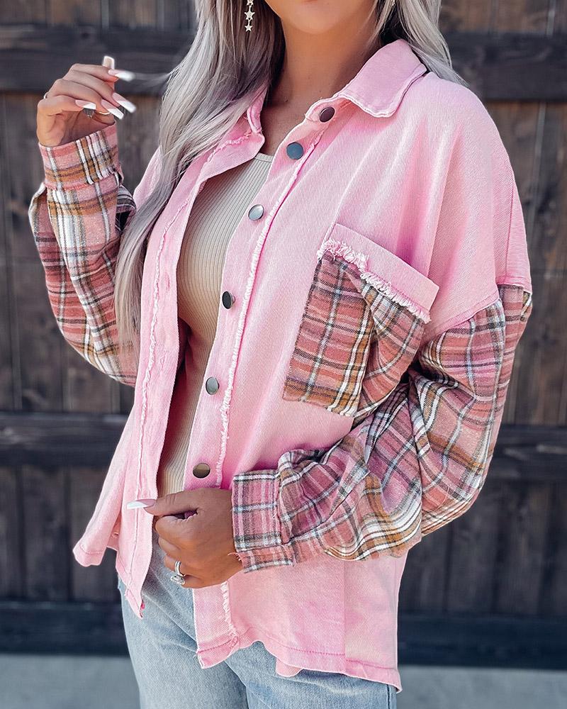 Contrast Plaid Long Sleeve Shacket