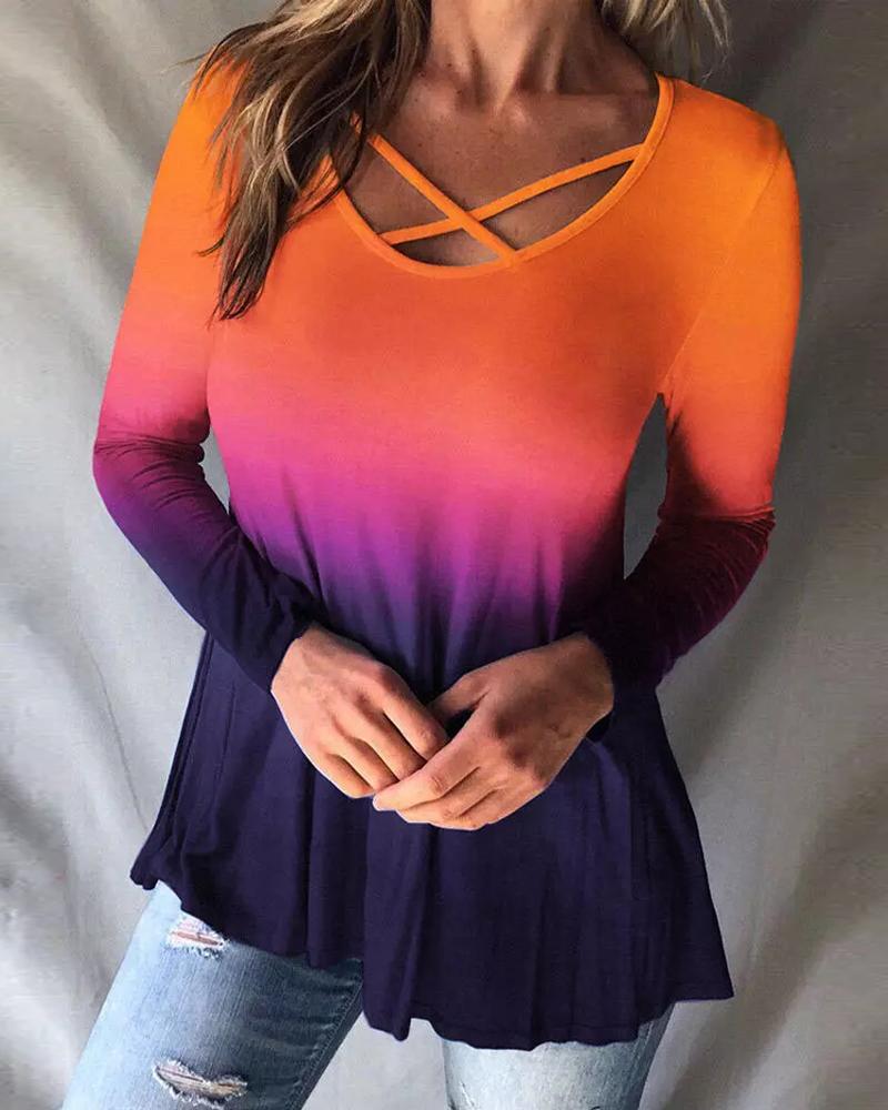 Ombre Long Sleeve Flowy Top