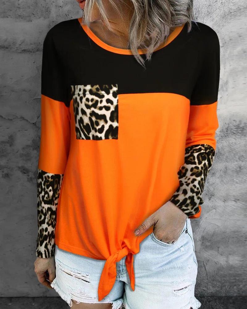 Colorblock Tied Detail Long Sleeve Top