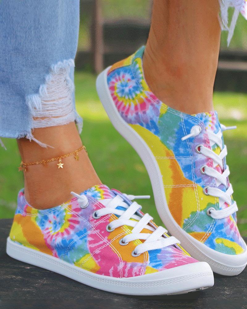 Tie Dye Print Lace-Up Canvas Sneakers