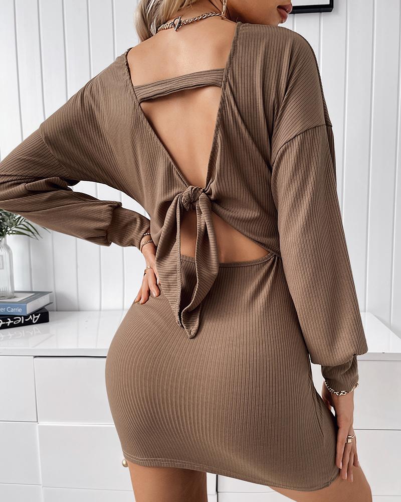 Tied Detail Long Sleeve Backless Bodycon Dress