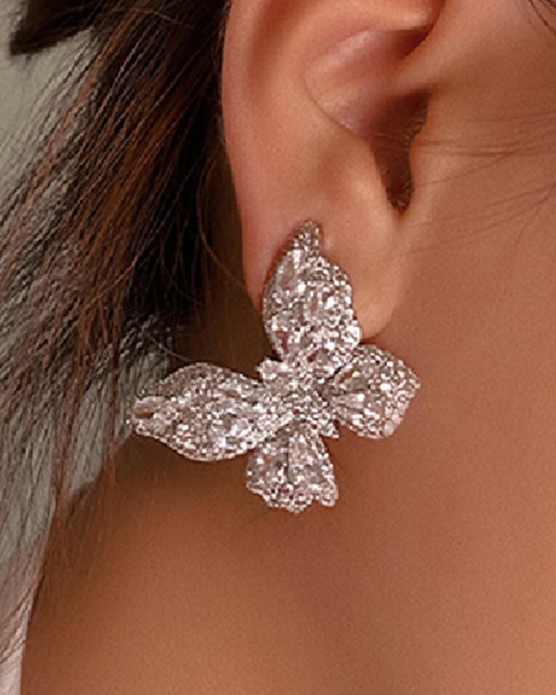 1Pair Rhinestone Butterfly Shaped Earrings