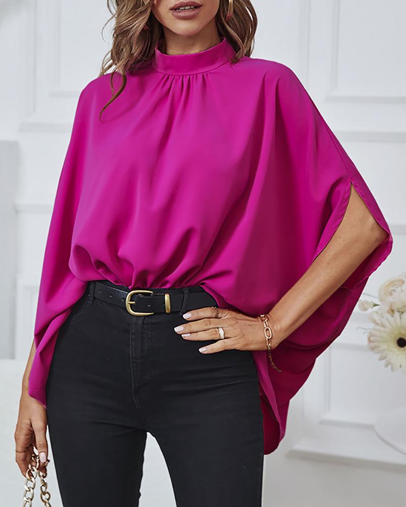 Batwing Sleeve Plicated Detail Top