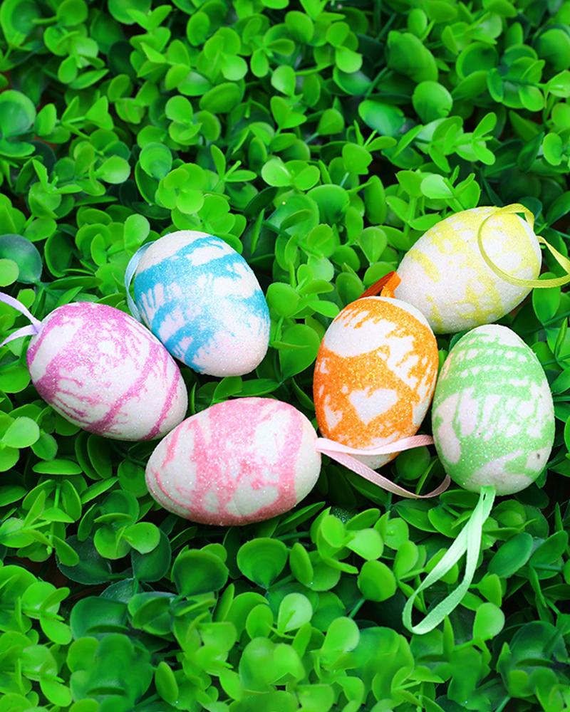 6pcs Plastic Fillable Painted Easter Eggs Hanging Decoration