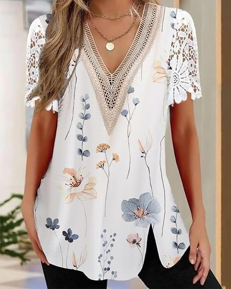 Lace Patch Split Casual T-shirt