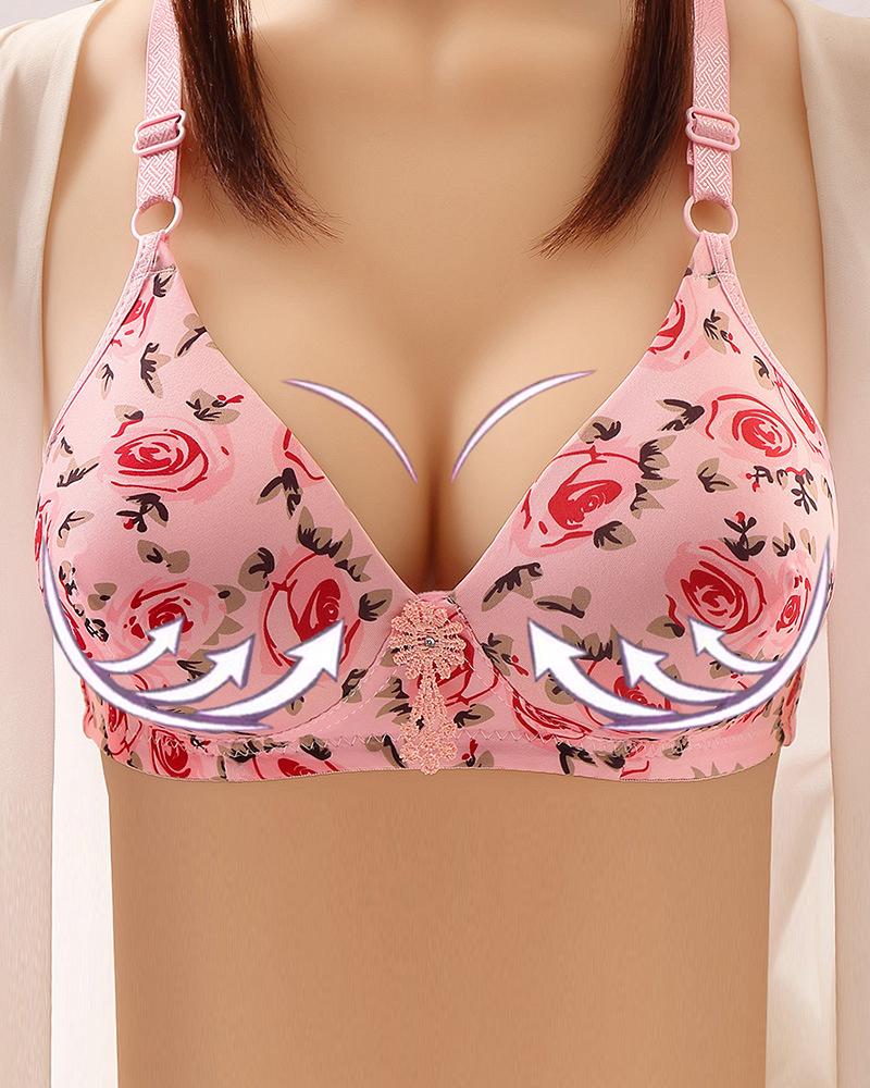 Floral Print Full Coverage Wireless Lifting Bra