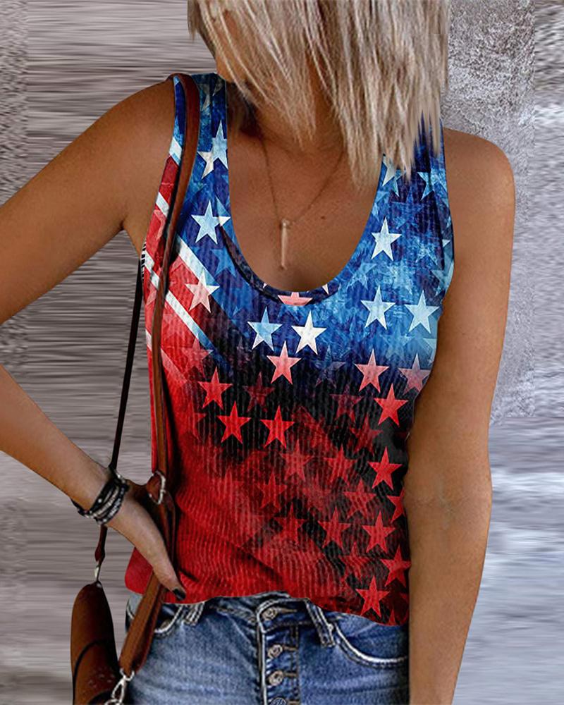 Independence Day Flag Print Ombre Sleeveless Top