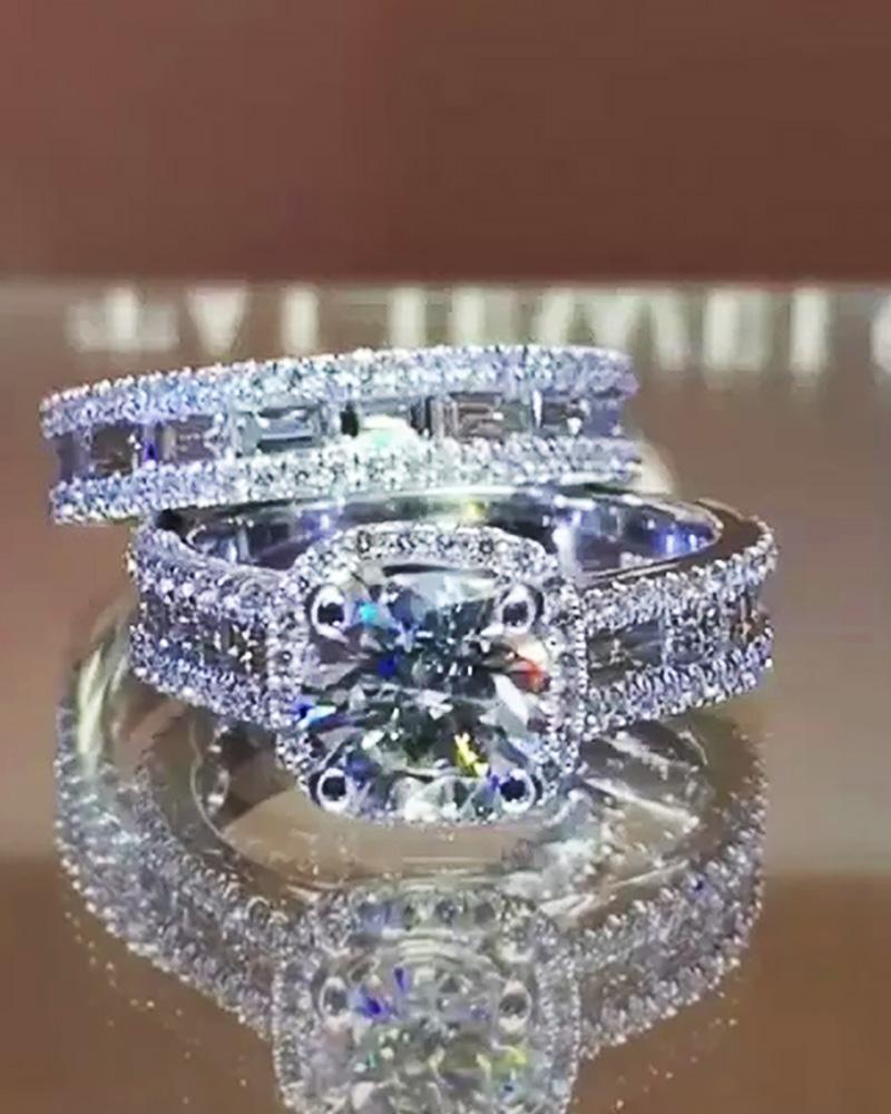 2pcs Square Shaped Rhinestone Rings