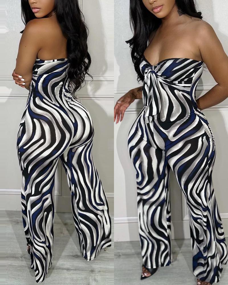 Zebra Stripe Print Tied Detail Jumpsuit