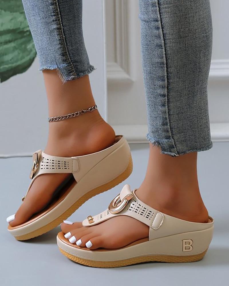 Hollow Out Toe Post Beach Wedge Flip Flops