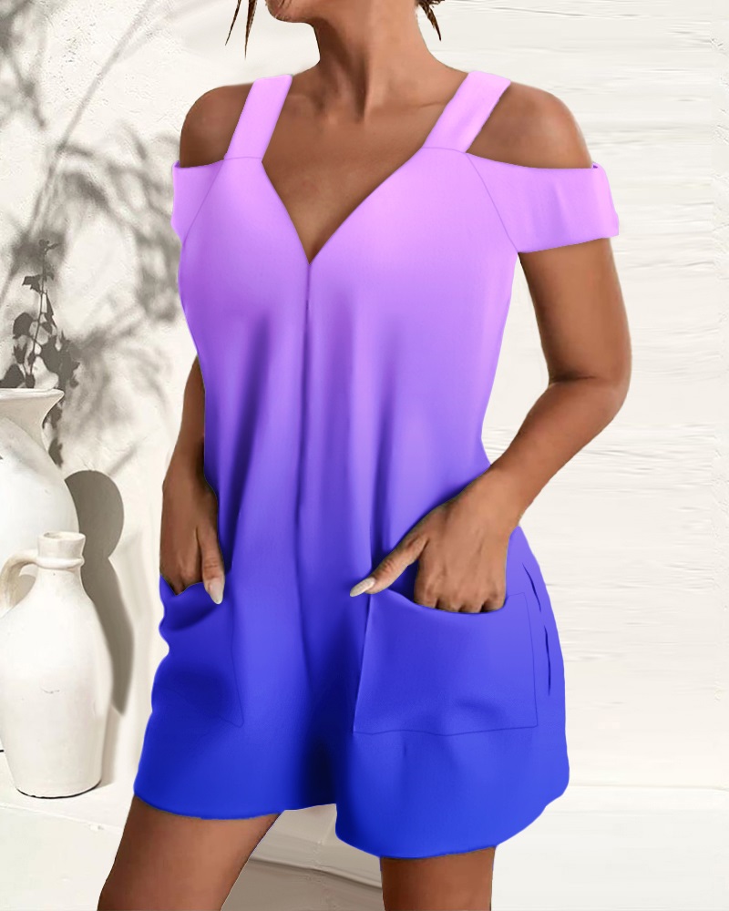 Ombre Cold Shoulder Pocket Design Romper