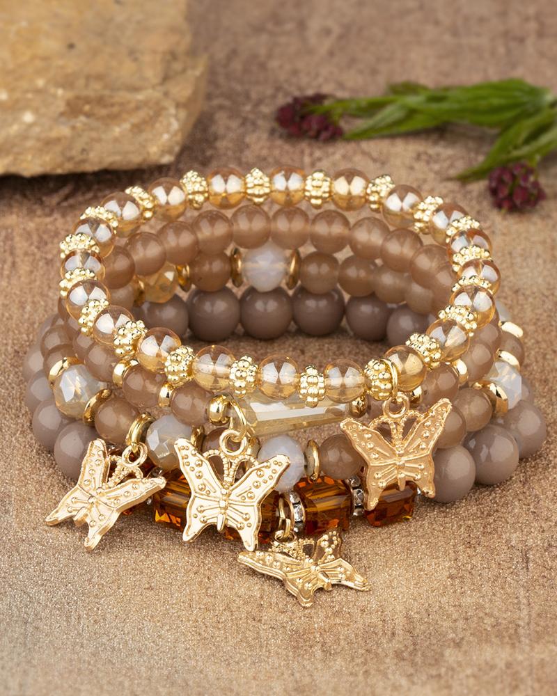   ChicMe 1pc Crystal Stone Beaded Butterfly Multi-Layer Bracelet