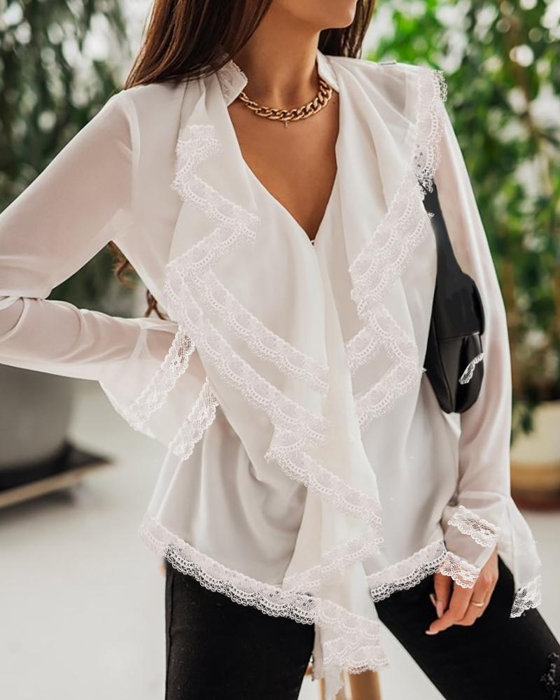 Lace Trim Ruffles Bell Sleeve Top