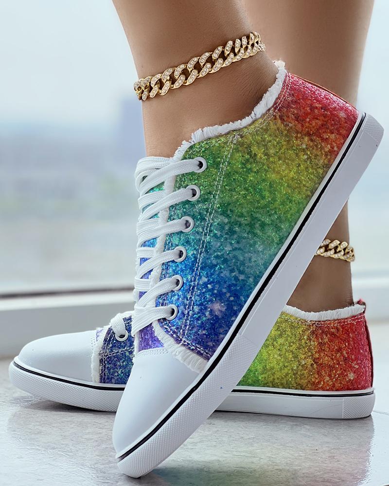 Pride Month Rainbow Ombre Lace-up Canvas Sneakers