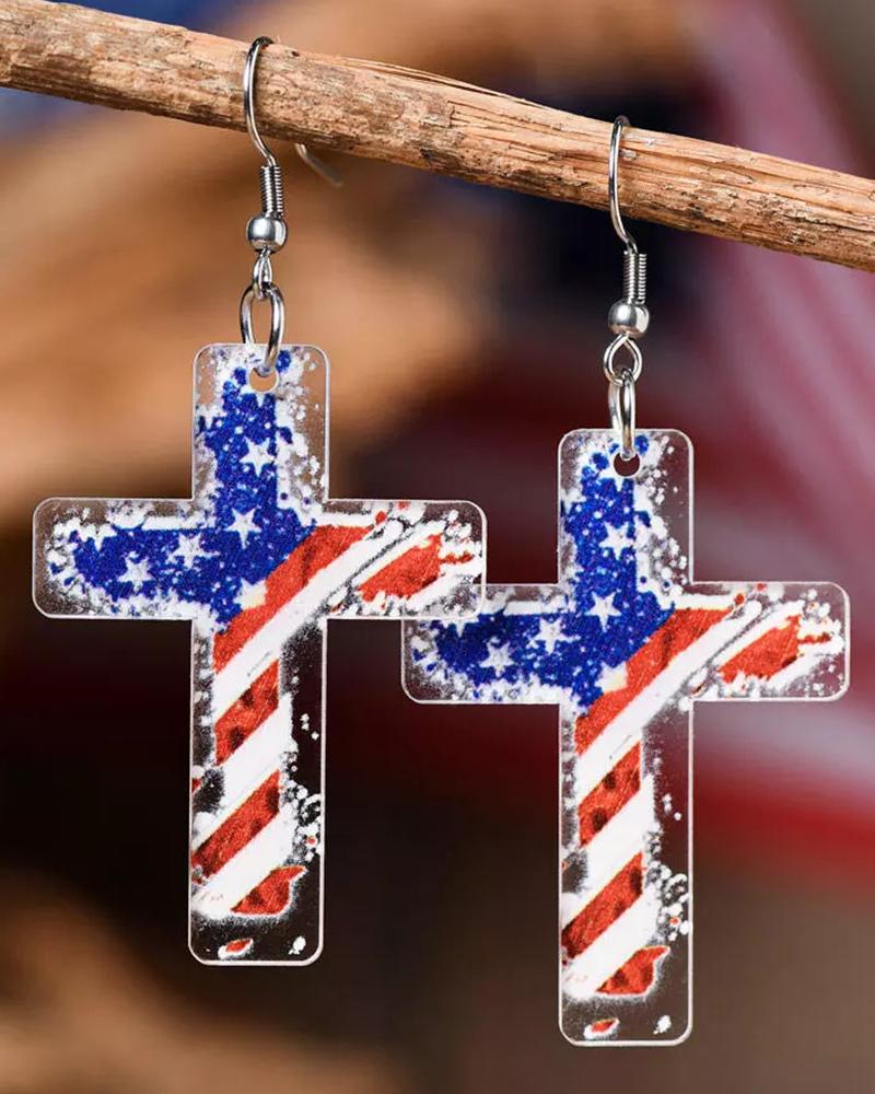 1Pair Independence Day Cross Pattern Drop Earrings