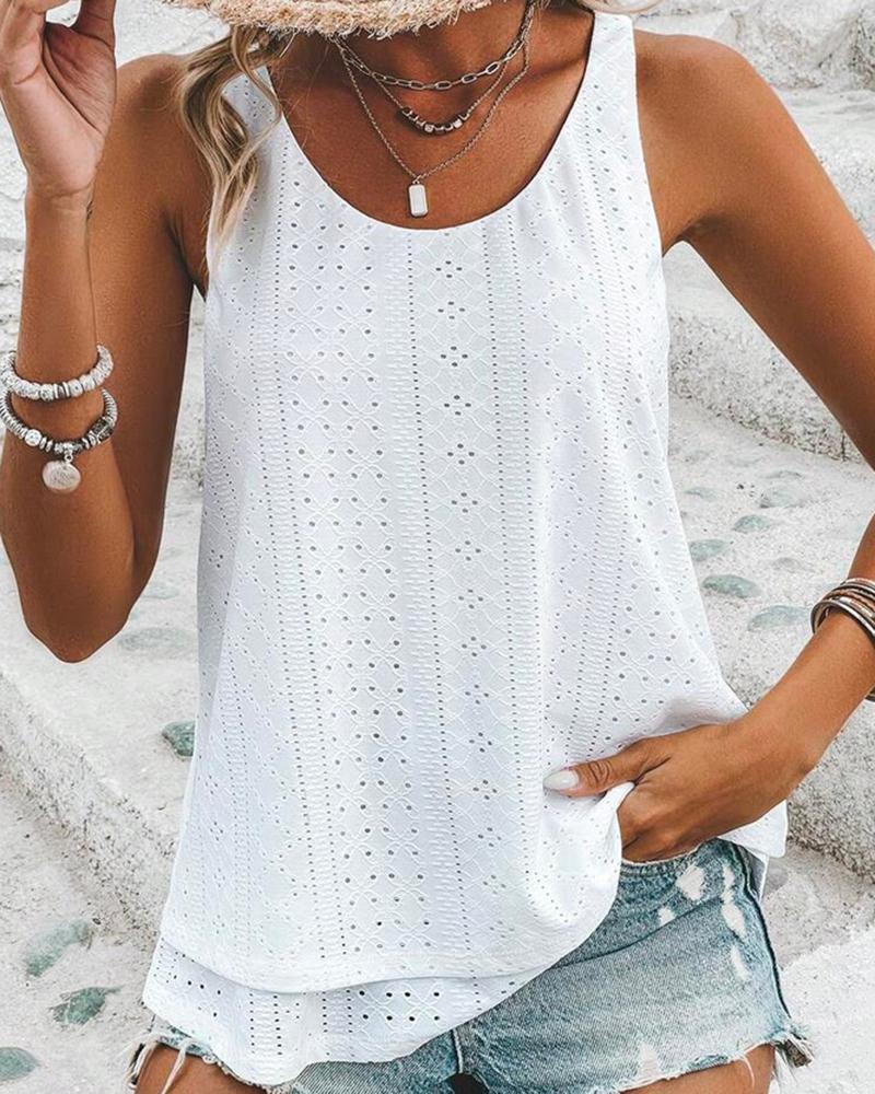 Sleeveless Eyelet Embroidery Layered Top