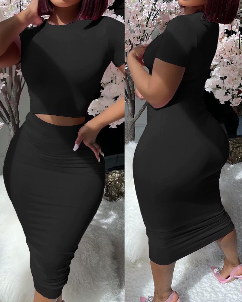 Short Sleeve Top & High Waist Skirt Set