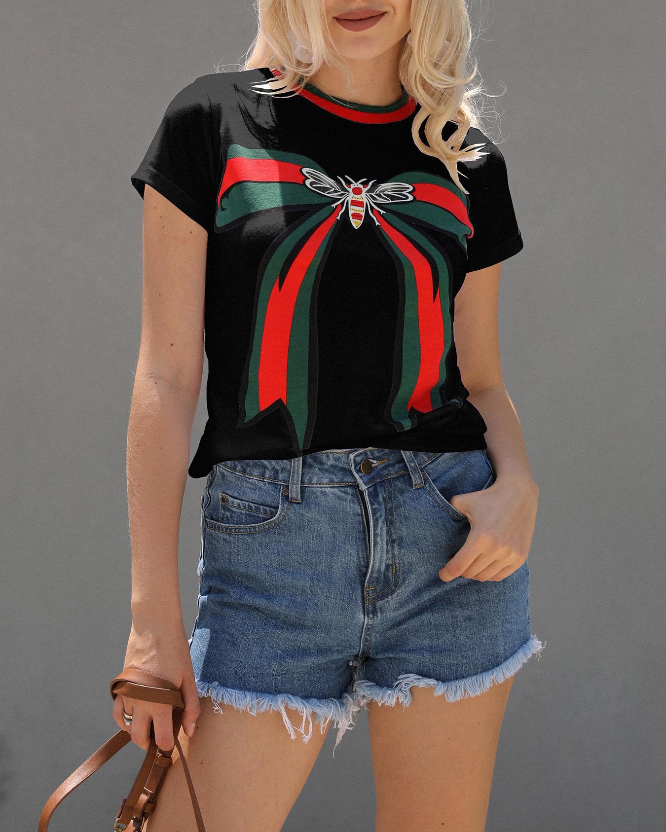 Bee Bowknot Print Short Sleeve T-shirt