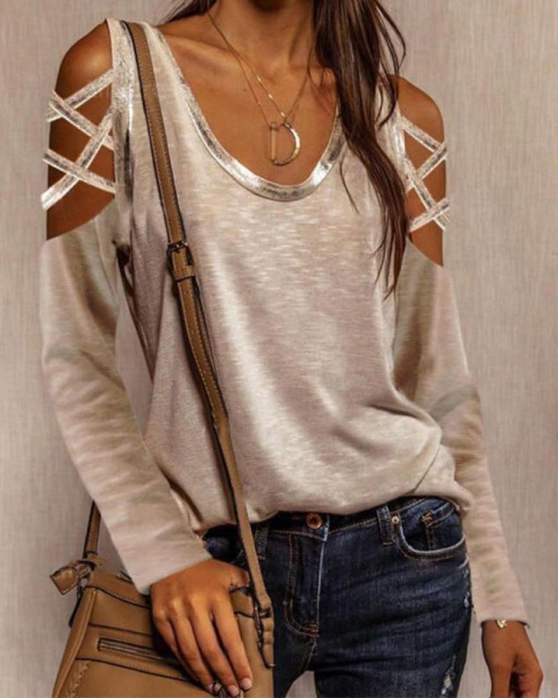 Cutout Long Sleeve Round Neck T-shirt