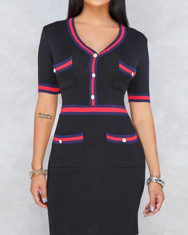 Contrast Binding Striped Tape Mini Dress