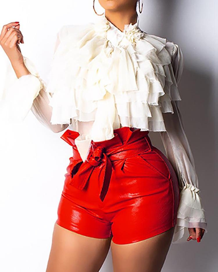 Paperbag Waist Belted PU Shorts