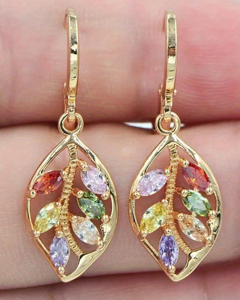 1Pair Multicolor Mystic Cubic Zirconia Leaf-Shaped Dangle Earrings