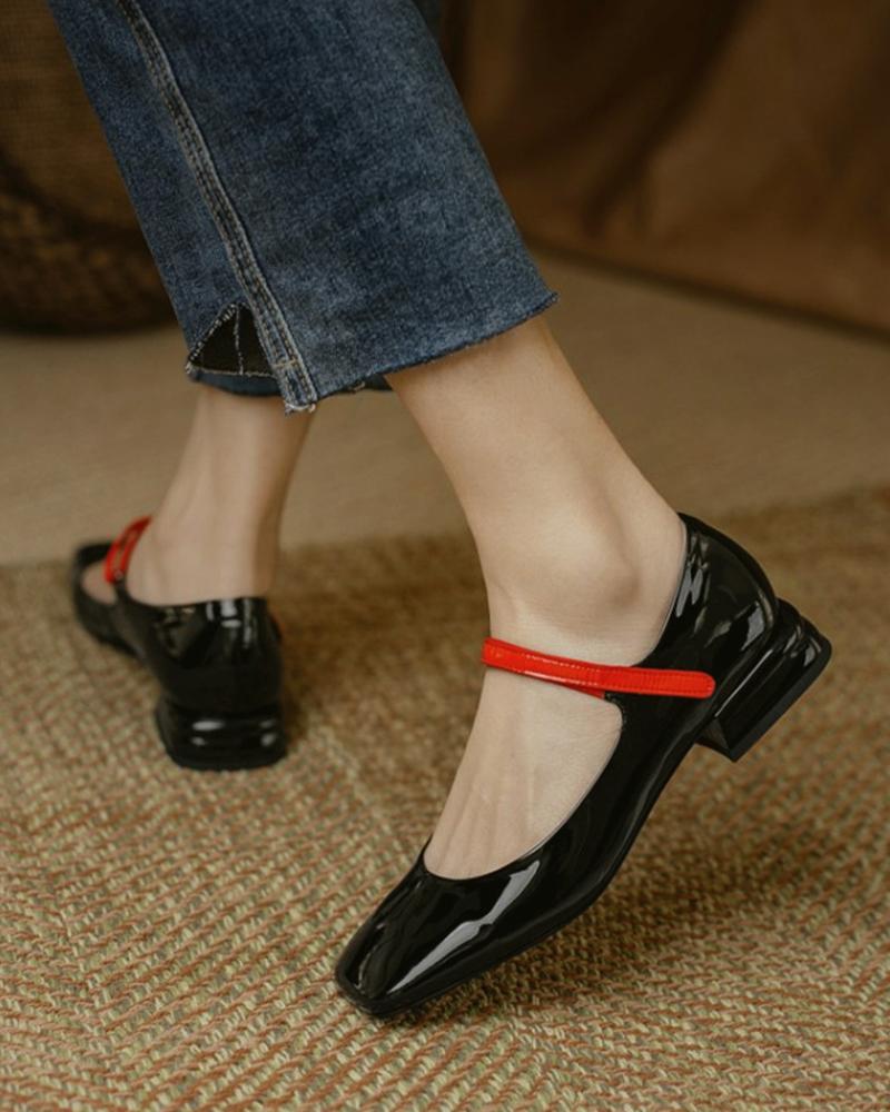 Square Toe Colorblock Chunky Mary Jane Shoes