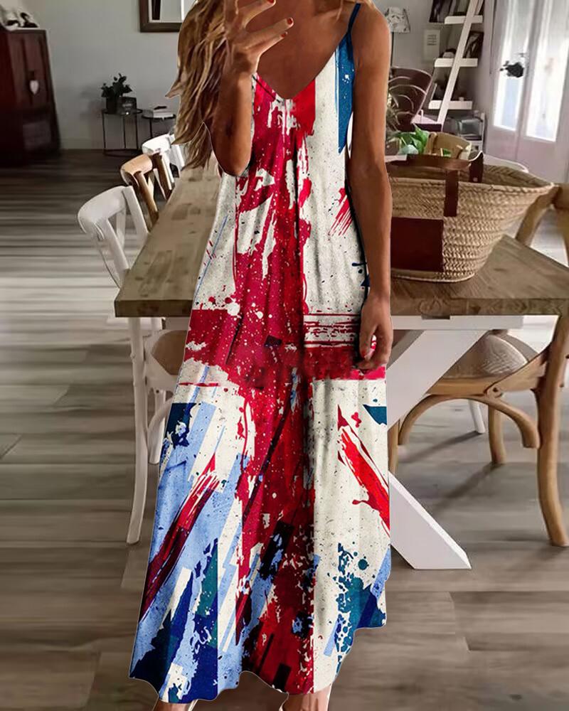 Independence Day Flag Pattern Print Cami Maxi Dress