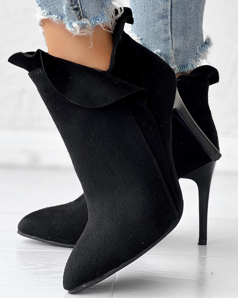 ANKLE-BOOTS Pointed Toe Zipper Design Thin Heeled Boots