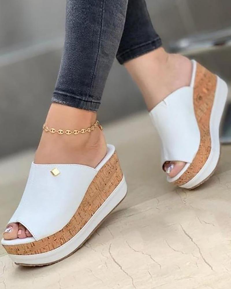 Wedges Shoes Contrast Paneled Peep Toe Wedge Shoes