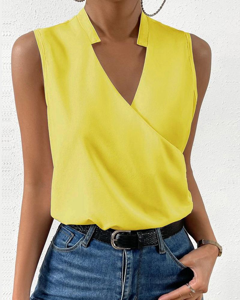 Notch Neck Wrap Sleeveless Blouse