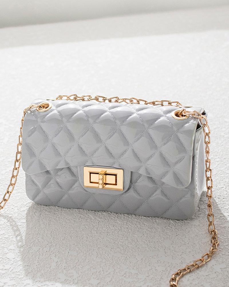 Quilted Twist Lock Chain Strap Flap Crossbody Bag