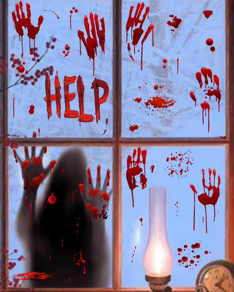 2 Sheets Halloween Bloody Handprint Tattoo Window Stickers