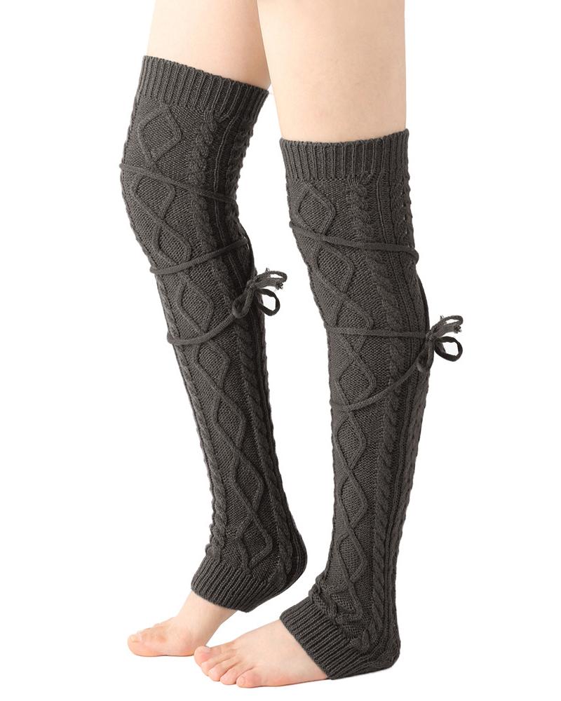 Knit Cable Crisscross Thigh-High Leg Warmers
