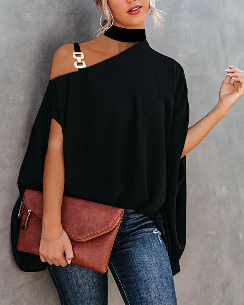 Chain Strap Cold Shoulder Cape Design Top