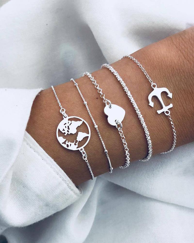 5pcs Heart Boat Anchor Pattern Layered Bracelets Set