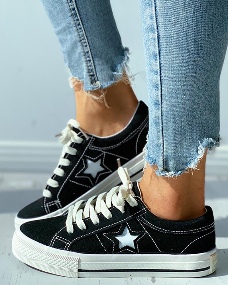 Star Pattern Cutout Lace-up Suede Shoes