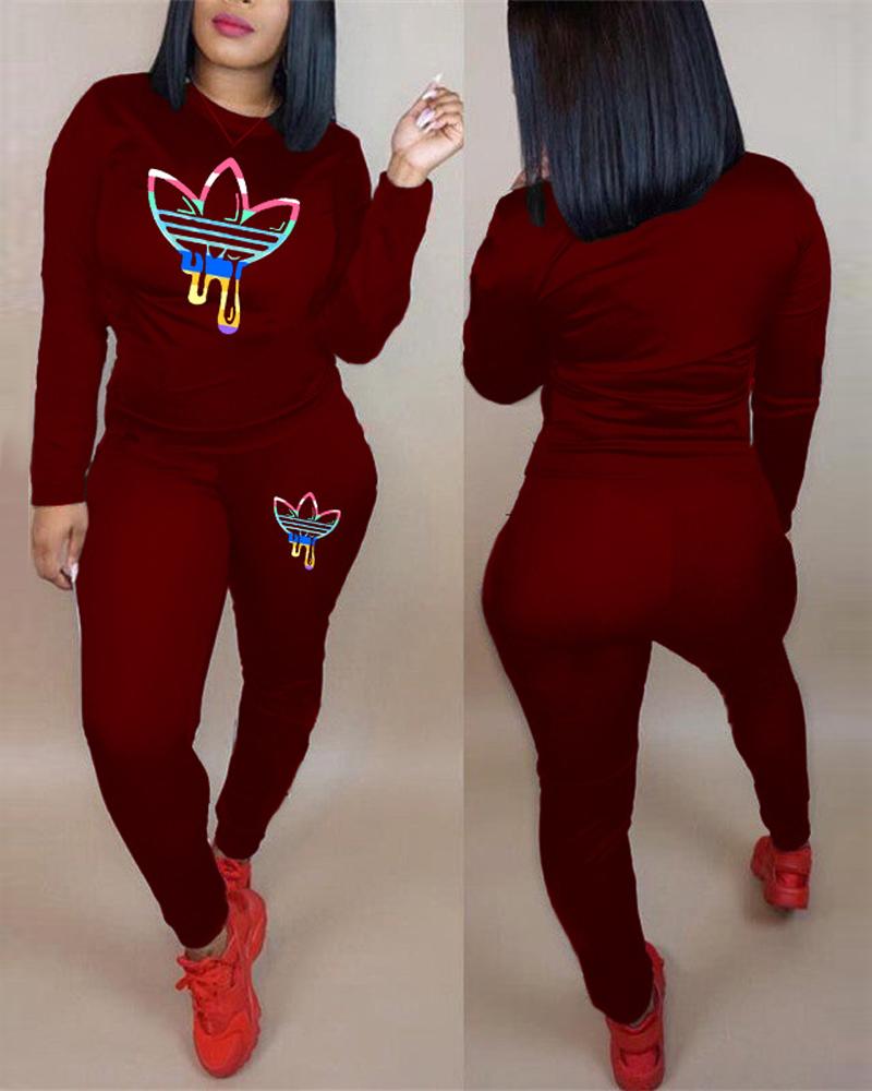 Graphic Print Long Sleeve Top & Pants Set