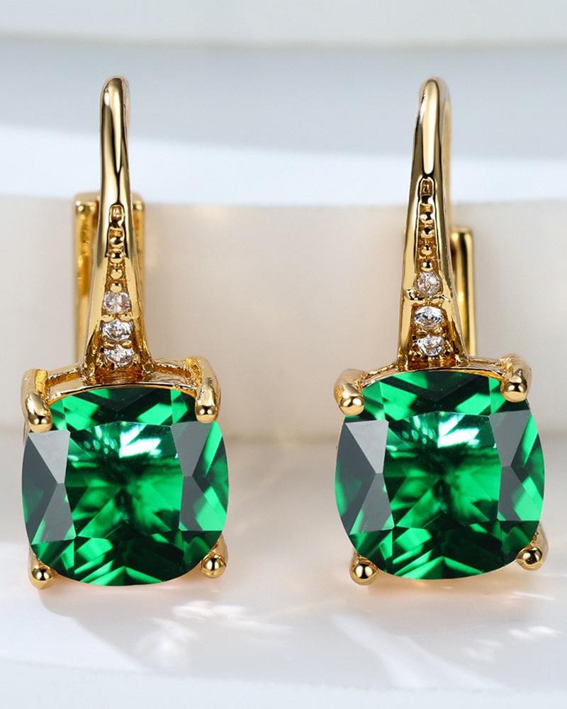 1Pair Crystal Square Stone Hoop Earrings Party Evening Jewelry