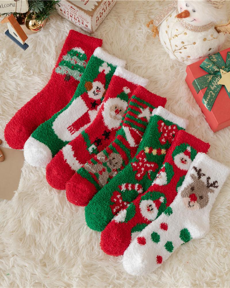 1Pair Christmas Elk Polka Dot Pattern Fuzzy Thermal Socks