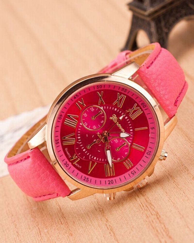 Watches 1pc Leather Band Quartz Watch