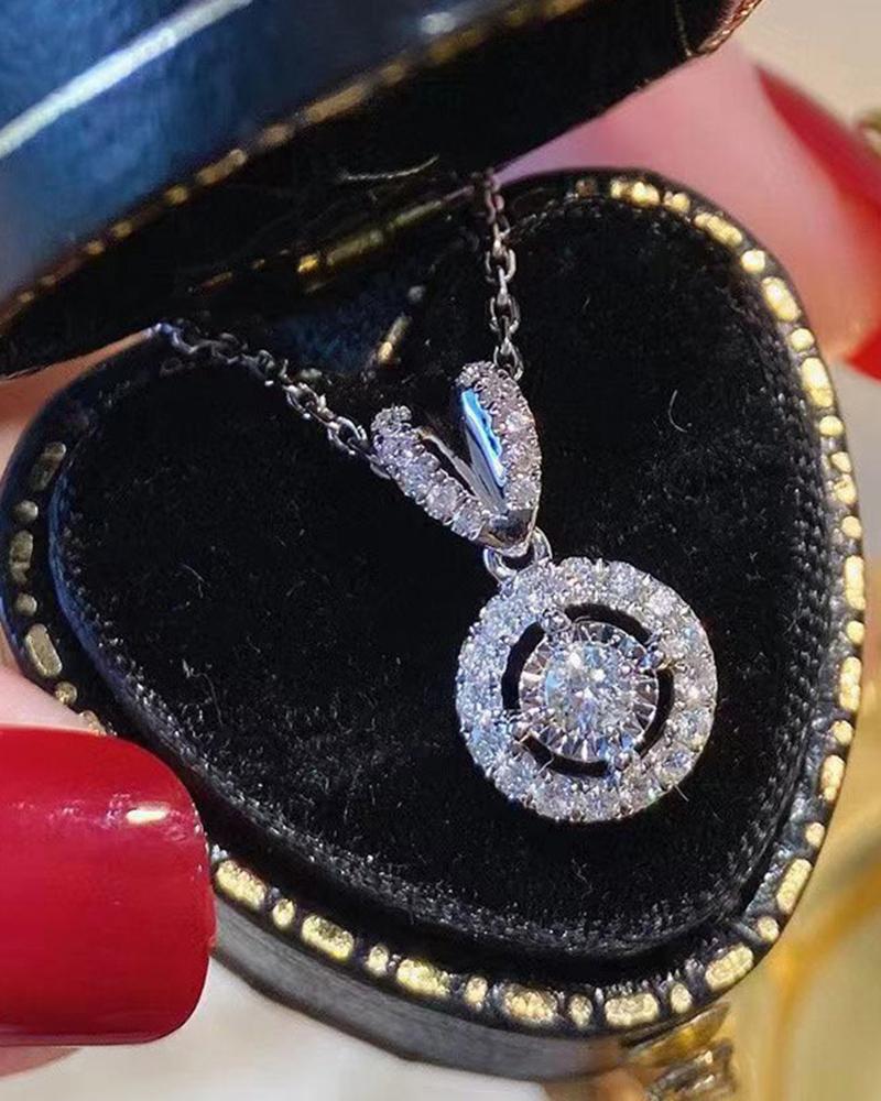 1pc Faux Zircon Geometric Pendant Necklace