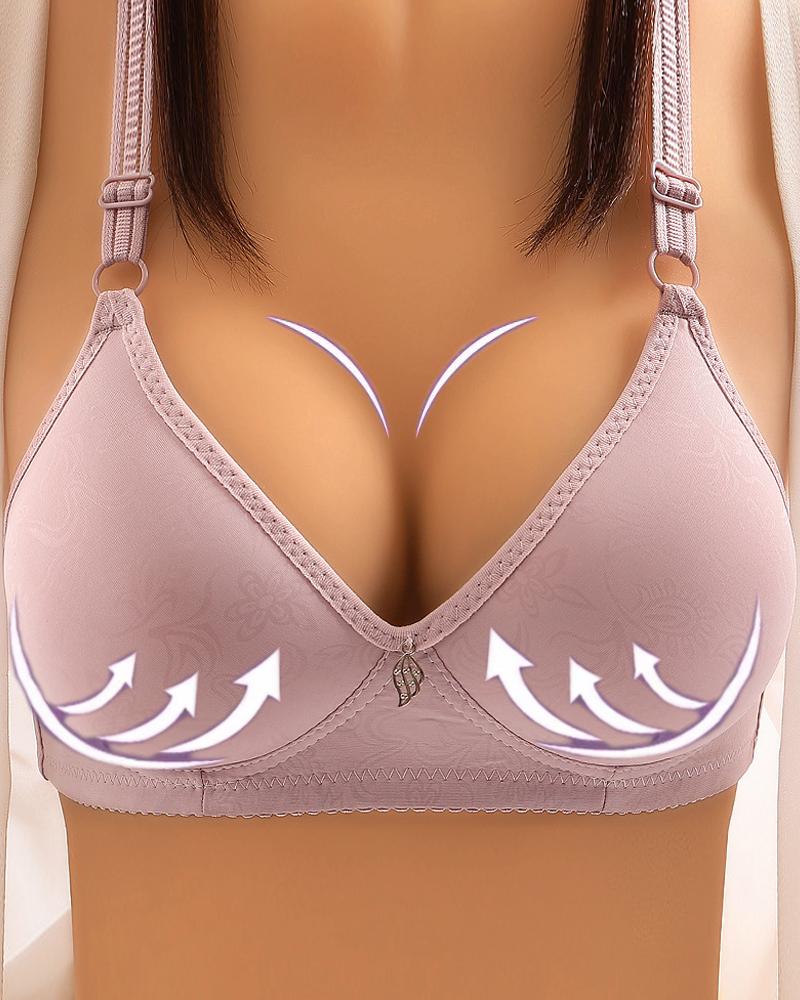 Floral Print Buckled Leaf Pattern Wireless Lifting Bra