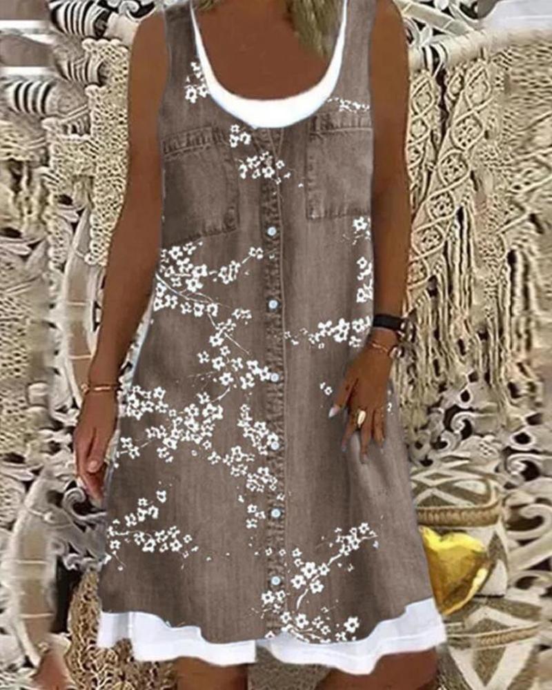 Floral Print Patchwork Casual Tank Dress