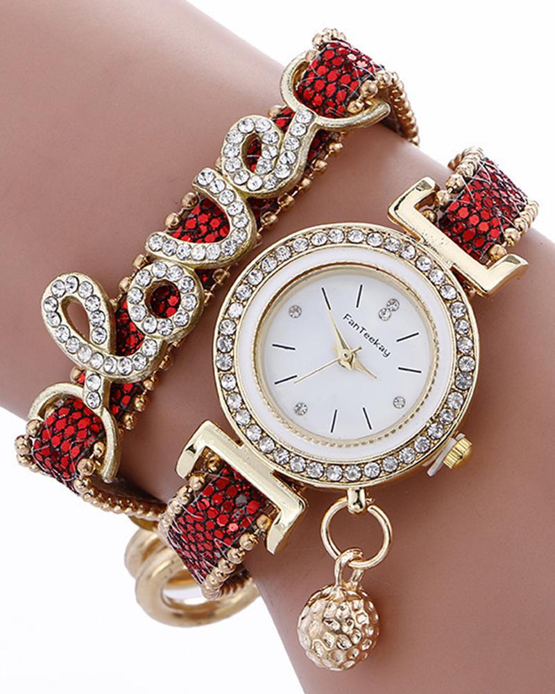 Watches 1pc Rhinestone Decor Lover Letter Pattern Bangle Quartz Watch