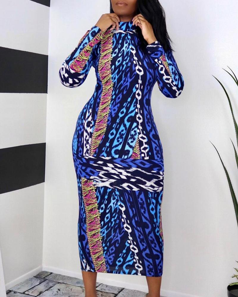 All Over Print Skinny Midi Dress