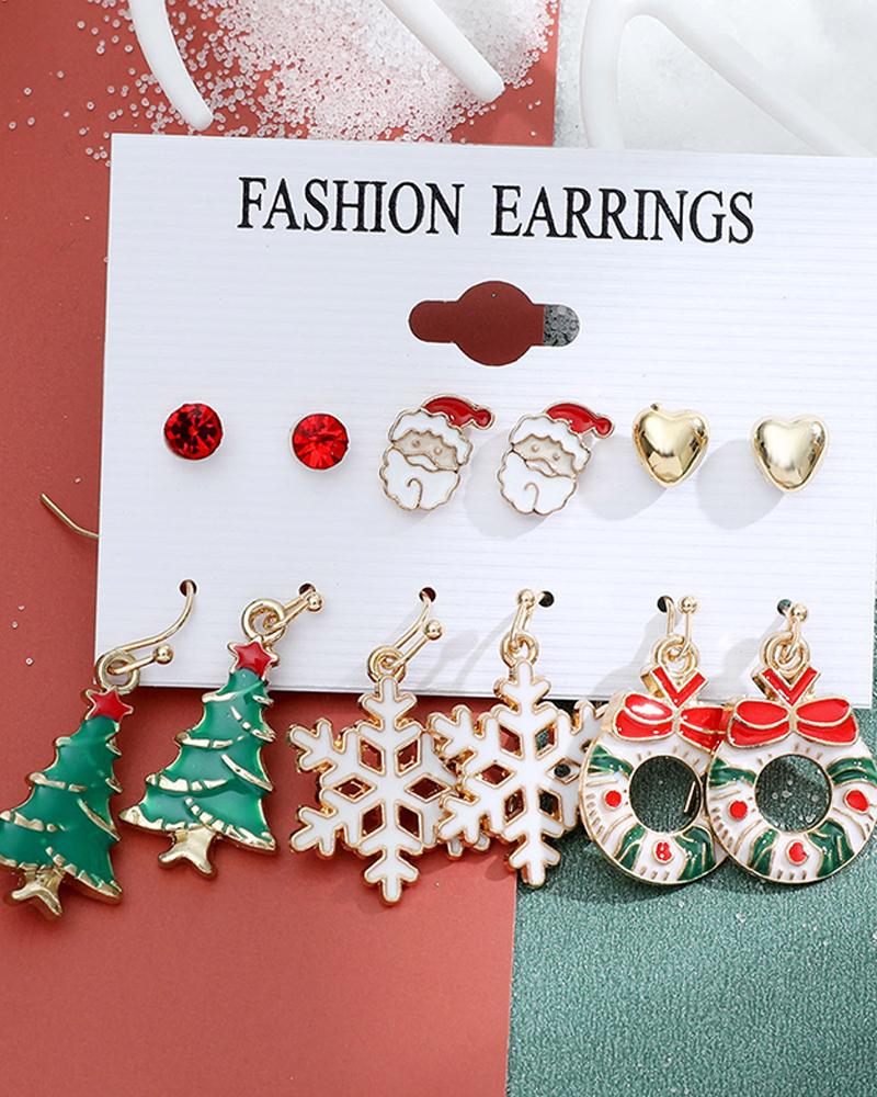 Christmas Tree Elk Jingle Bell Snowflake Shaped Drop Stud Earrings Set