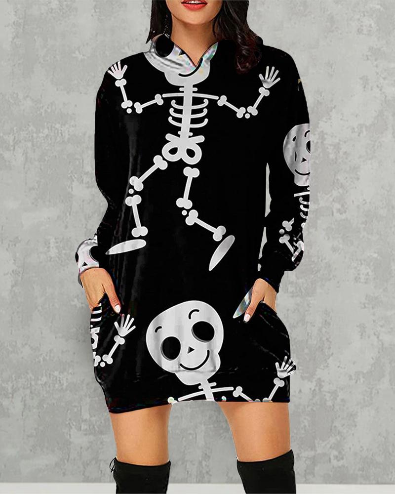 Halloween Graphic Print Hooded Sweatshirt Dress